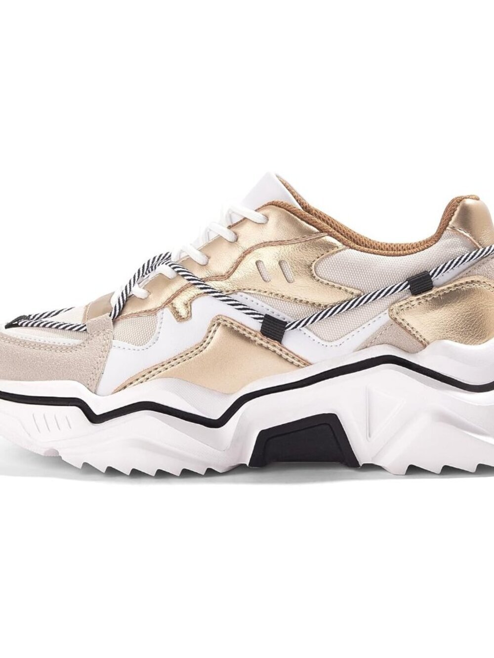 Women's Gold White Fashion Color block Chunky Wedge Walking Sneakers Shoes